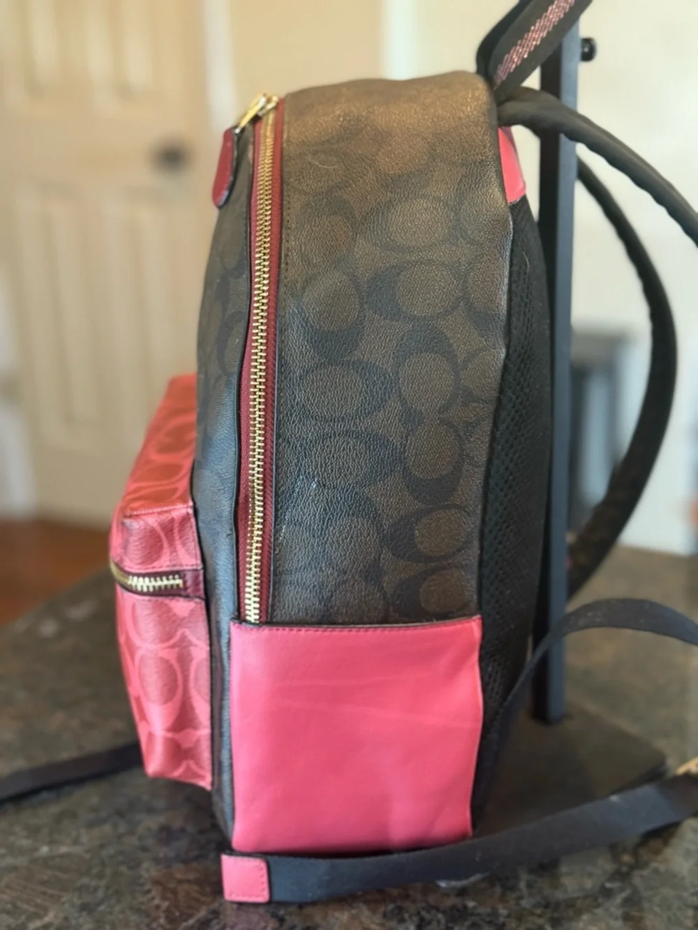 Coach Brown and Pink Signature Backpack